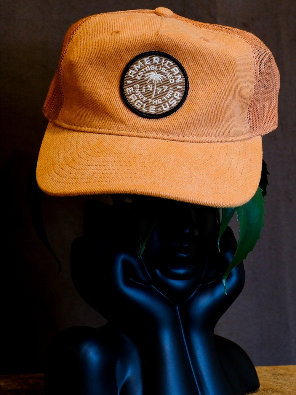 American Eagle Outfitters Orange Trucker Hat with Round Patch